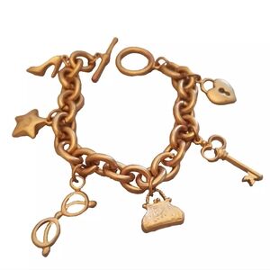 Vintage Victoria's Secret Chunky Charm Bracelet Matte Gold Tone Signed
